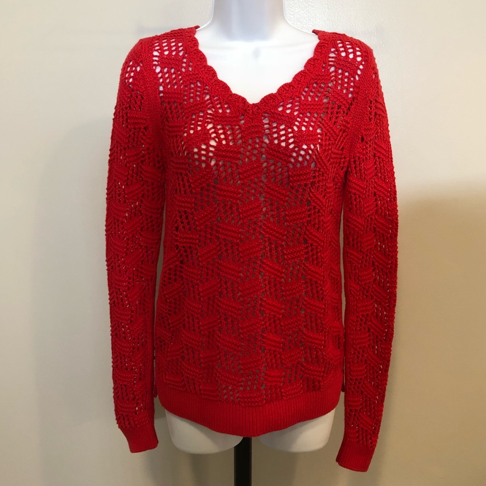 Loft Red Woven Sweater XS